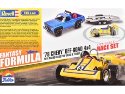Level 3 Model Kit 1978 Chevrolet Off-Road 4x4 Pickup Truck and "Malibu Grand Prix" Virage with Trailer "Fantasy Formula" 1/25 Scale Model by Revell