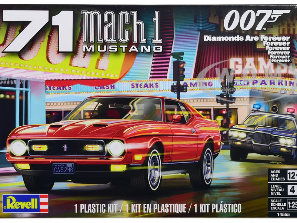 Level 4 Model Kit 1971 Ford Mustang Mach 1 James Bond 007 Diamonds Are Forever 1971 Movie 1/25 Scale Model Revell 14555