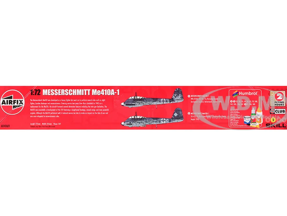 Level 2 Model Kit Messerschmitt Me410A-1 Fighter Aircraft with 2 Scheme Options 1/72 Plastic Model Kit by Airfix