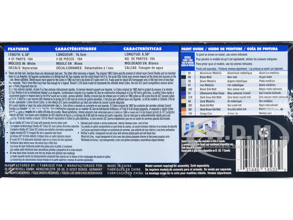 Level 4 Model Kit Shelby Cobra 427 S C 1/24 Scale Model Revell 14533