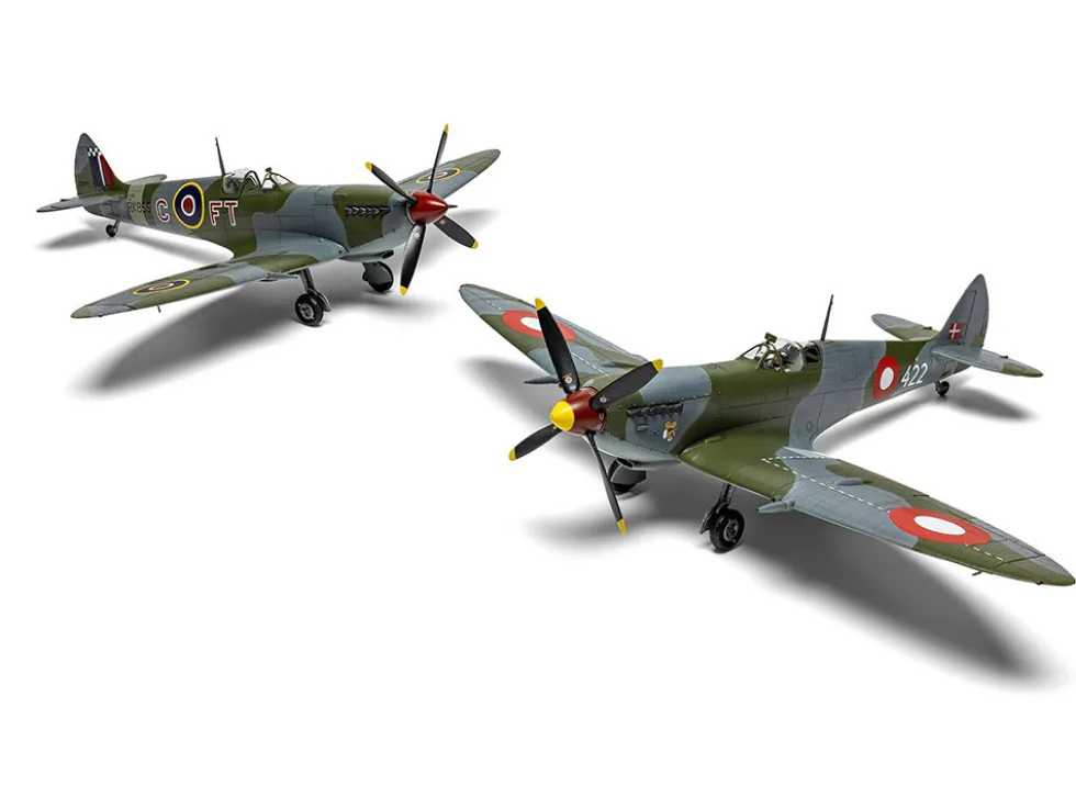 Level 2 Model Kit Supermarine Spitfire Mk.IXe Fighter Aircraft with 3 Scheme Options 1/48 Plastic Model Kit by Airfix