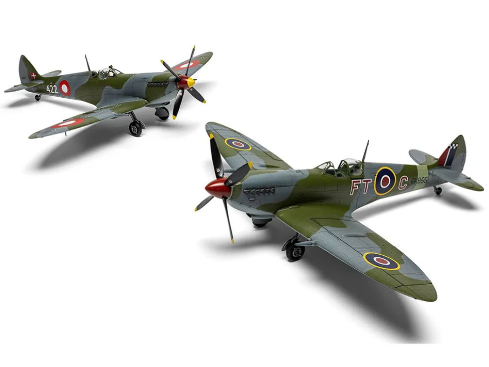 Level 2 Model Kit Supermarine Spitfire Mk.IXe Fighter Aircraft with 3 Scheme Options 1/48 Plastic Model Kit by Airfix