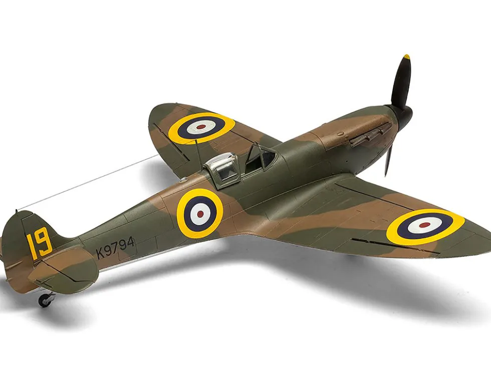 Level 2 Model Kit Supermarine Spitfire Mk.I Fighter Aircraft with 3 Scheme Options 1/48 Plastic Model Kit by Airfix