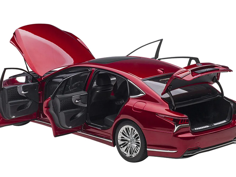 Lexus LS500h Morello Red Metallic Chrome Wheels 1/18 Model Car Autoart 78869