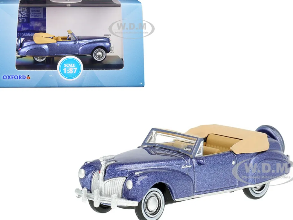 1941 Lincoln Continental Convertible Darian Blue Metallic with Tan Interior 1/87 HO Scale Diecast Model Car Oxford Diecast 87LC41007