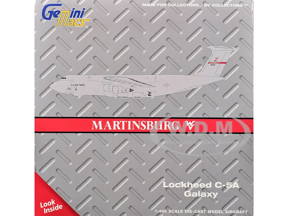 Lockheed C-5A Galaxy Transport Aircraft "Martinsburg Air Force Base" United States Air Force (68-0222) Gray "Gemini Macs" Series 1/400 Diecast Model Airplane by GeminiJets