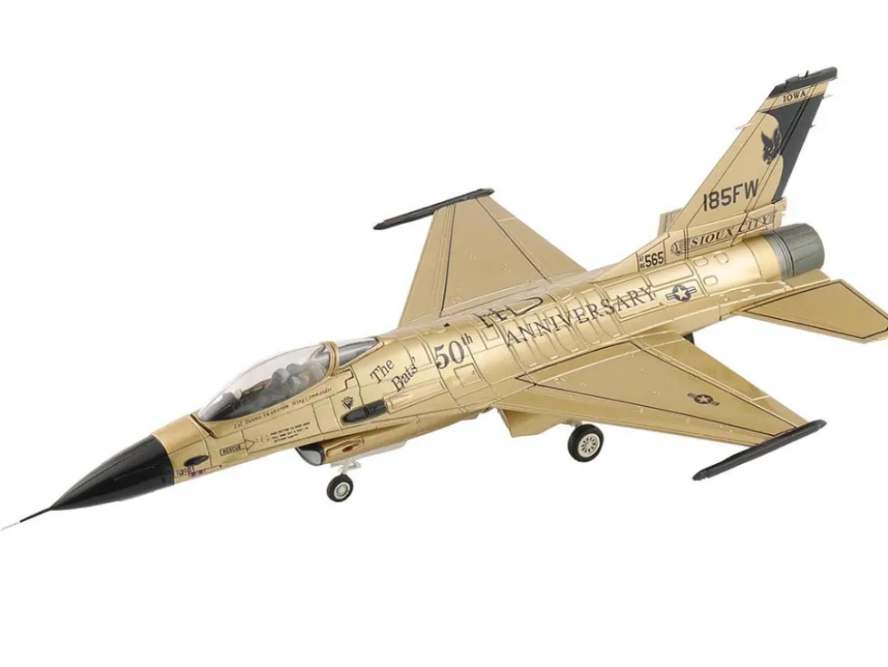 Lockheed F-16A Fighting Falcon Fighter Aircraft "85-1565, Golden Bat Viper, 185 ARW, Iowa ANG, Squadron 50th Anniversary" (2022) United States Air Force "Air Power Series" 1/72 Diecast Model by Hobby Master