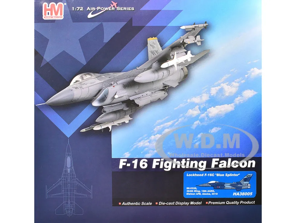 Lockheed F-16C Fighting Falcon Fighter Aircraft "86-0335, Blue Splinter, 354th Wing, 18th AGRS, Eielson AFB" (2018) United States Air Force "Air Power Series" 1/72 Diecast Model by Hobby Master