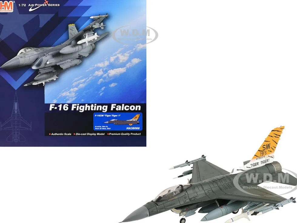 Lockheed F-16CM Fighting Falcon Fighter Aircraft "91-0379, Tiger Tiger 1, 79th Fighter Squadron, Shaw Air Force Base" (2023) United States Air Force "Air Power Series" 1/72 Diecast Model by Hobby Master