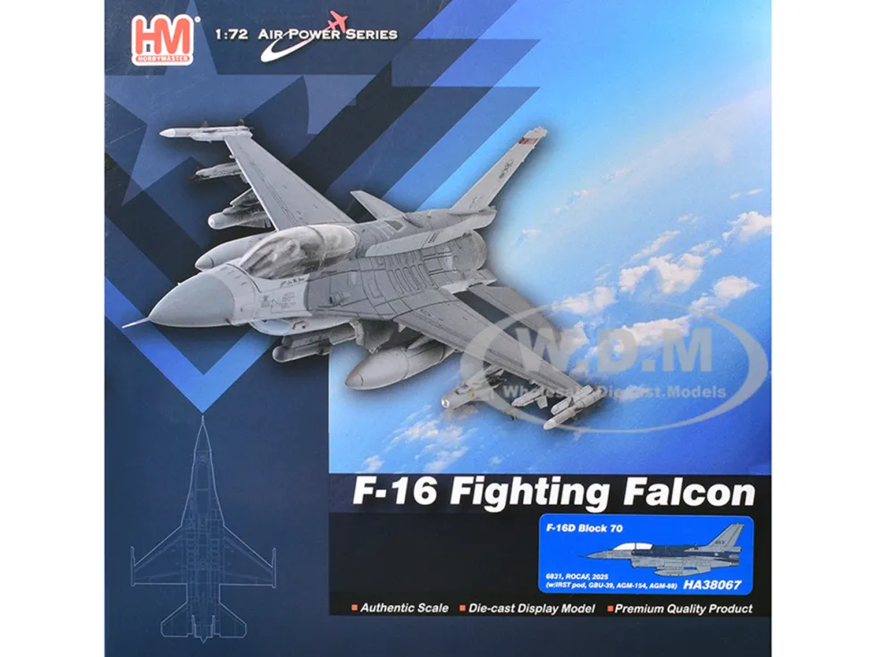 Lockheed F-16D Fighting Falcon Fighter Aircraft "6831, Block 70" (2025) Republic of China Air Force "Air Power Series" 1/72 Diecast Model by Hobby Master