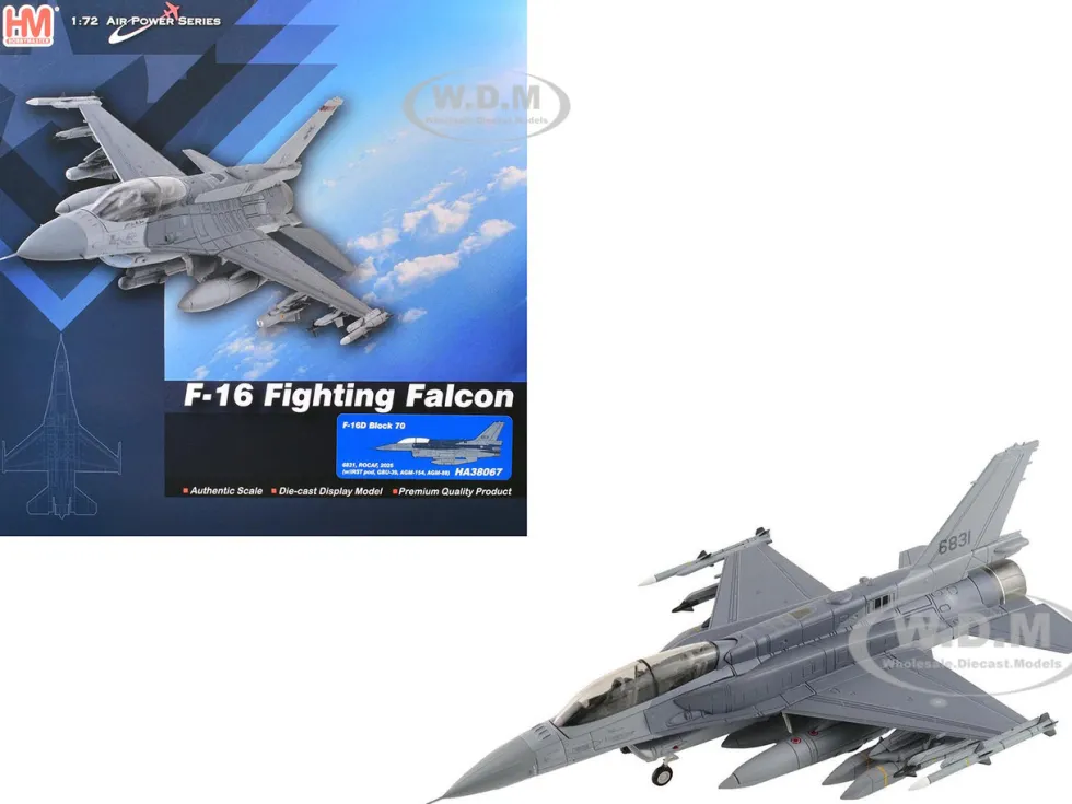 Lockheed F-16D Fighting Falcon Fighter Aircraft "6831, Block 70" (2025) Republic of China Air Force "Air Power Series" 1/72 Diecast Model by Hobby Master