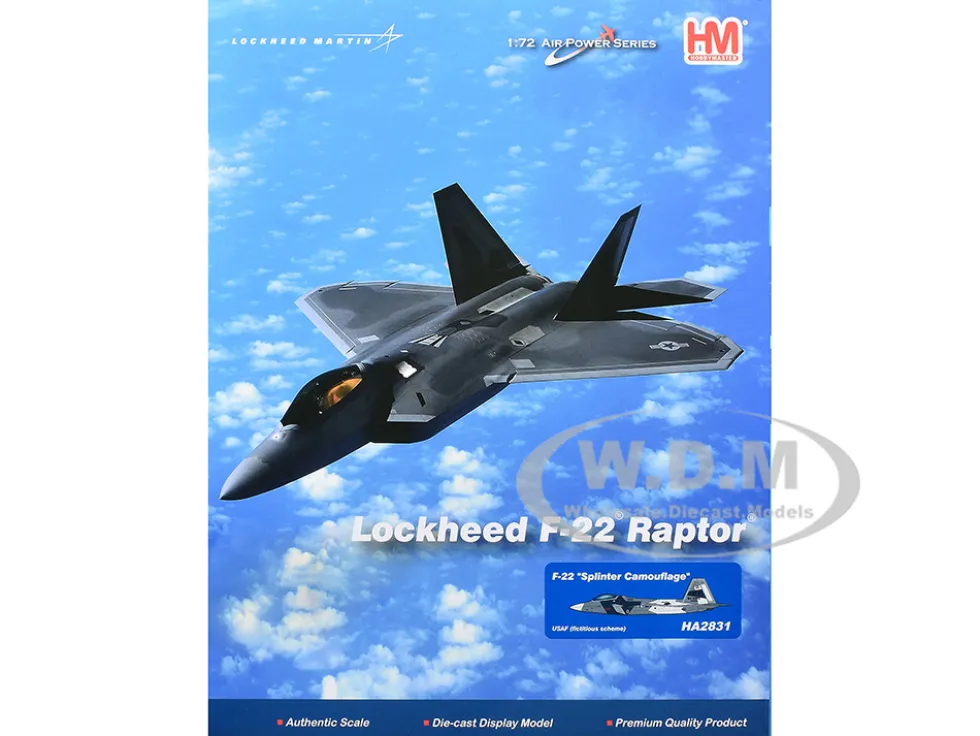 Lockheed F-22 Raptor Stealth Aircraft "Splinter Camouflage" United States Air Force "Air Power Series" 1/72 Diecast Model by Hobby Master