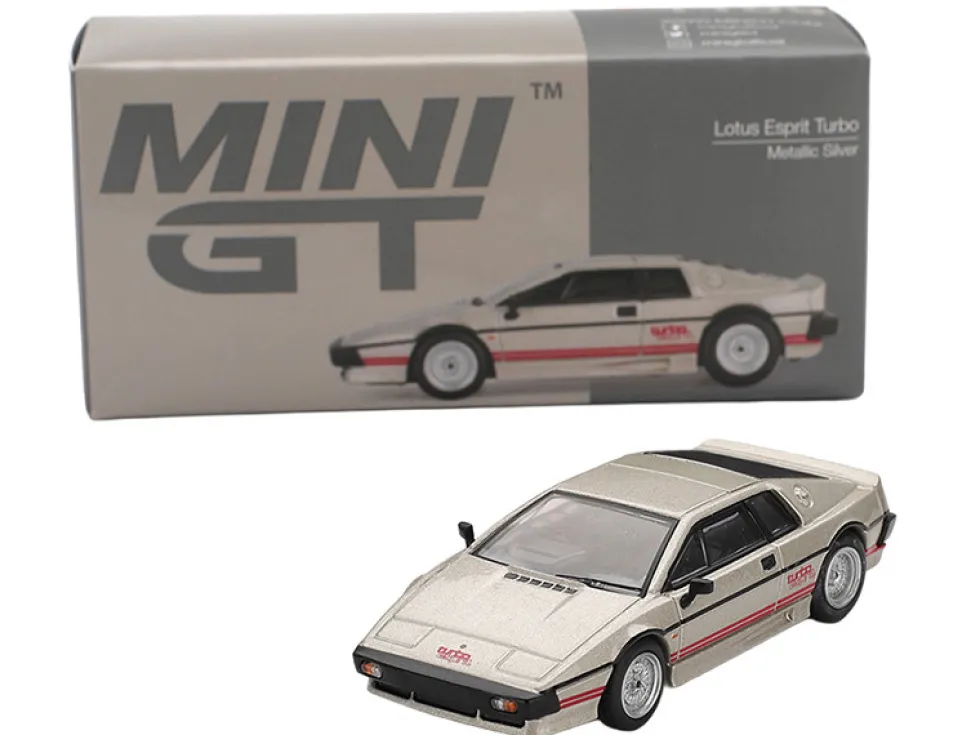 Lotus Esprit Turbo Silver Metallic with Red Stripes Limited Edition 1/64 Diecast Model Car by Mini GT
