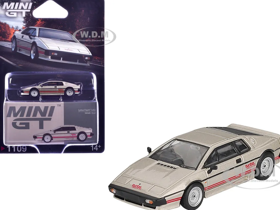 Lotus Esprit Turbo Silver Metallic with Red Stripes Limited Edition 1/64 Diecast Model Car by Mini GT