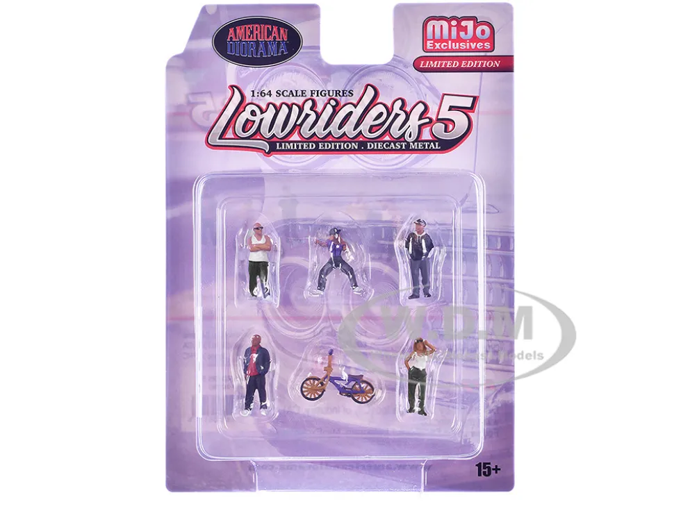 Lowriders #5 6 piece (5 People, 1 Bicycle) Diecast Figures Set 1/64 Scale Models by American Diorama