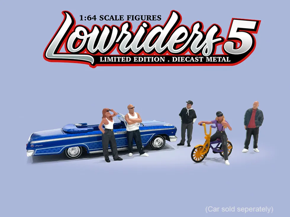 Lowriders #5 6 piece (5 People, 1 Bicycle) Diecast Figures Set 1/64 Scale Models by American Diorama