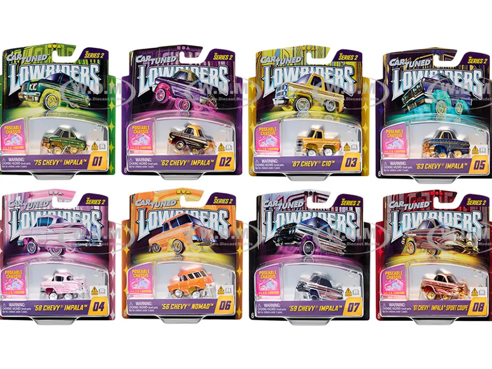 Lowriders Show Glow Series 2 Set of 8 Pieces Diecast Model Cars by CarTuned