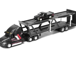 Mack Anthem Open Car Hauler Black with Red and White Stripes