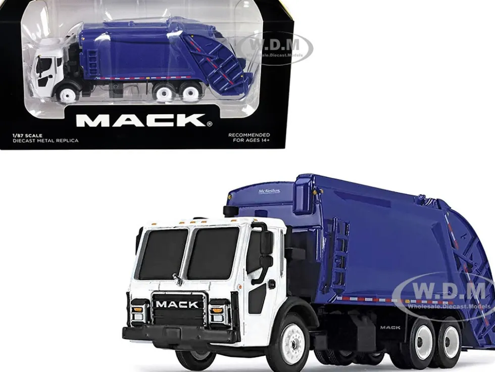 Mack LR with McNeilus Rear Load Refuse Body Blue and White 1/87 Diecast Model First Gear 80-0352