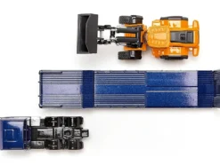 MAN Truck Blue Metallic with Low Loader Trailer and JCB 457 Wheel Loader Yellow 1/87 HO Diecast Model Siku 1790