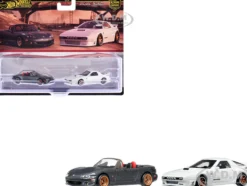 Mazda Mazdaspeed Miata Gray Metallic and Mazda RX7 FC Pandem White "Car Culture" Set of 2 Cars Diecast Model Cars by Hot Wheels