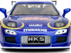 1993 Mazda RX-7 Candy Blue Metallic with Graphics and Chun-Li Diecast Figure Street Fighter Video Game Anime Hollywood Rides Series 1/24 Diecast Model Car Jada 30838