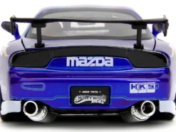1993 Mazda RX-7 Candy Blue Metallic with Graphics and Chun-Li Diecast Figure Street Fighter Video Game Anime Hollywood Rides Series 1/24 Diecast Model Car Jada 30838