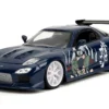 1993 Mazda RX-7 Dark Blue with Graphics and Kakashi Hatake Diecast Figure "Naruto Shippuden" (2009-2017) TV Series "Anime Hollywood Rides" Series 1/24 Diecast Model Car by Jada