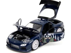 1993 Mazda RX-7 Dark Blue with Graphics and Kakashi Hatake Diecast Figure 