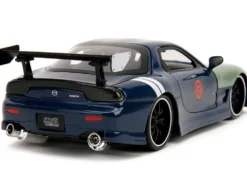 1993 Mazda RX 7 Dark Blue with Green Hood and Kakashi Hatake Diecast Figure Naruto Shippuden 2009 2017 TV Series Anime Hollywood Rides Series 1/24 Diecast Model Car Jada 34370