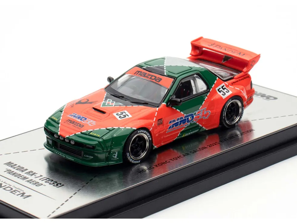 Mazda RX7 (FC3S) "Pandem Aero" RHD (Right Hand Drive) #55 Red and Green "Hong Kong Toycar Salon 2025 Event Edition" 1/64 Diecast Model Car by Inno Models