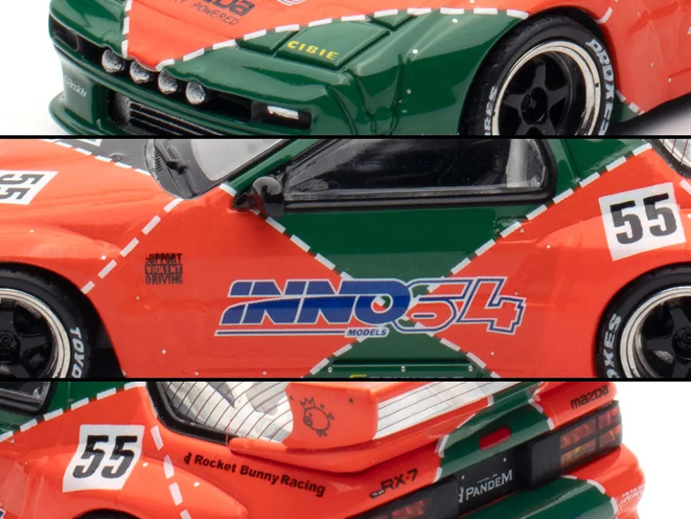 Mazda RX7 (FC3S) "Pandem Aero" RHD (Right Hand Drive) #55 Red and Green "Hong Kong Toycar Salon 2025 Event Edition" 1/64 Diecast Model Car by Inno Models