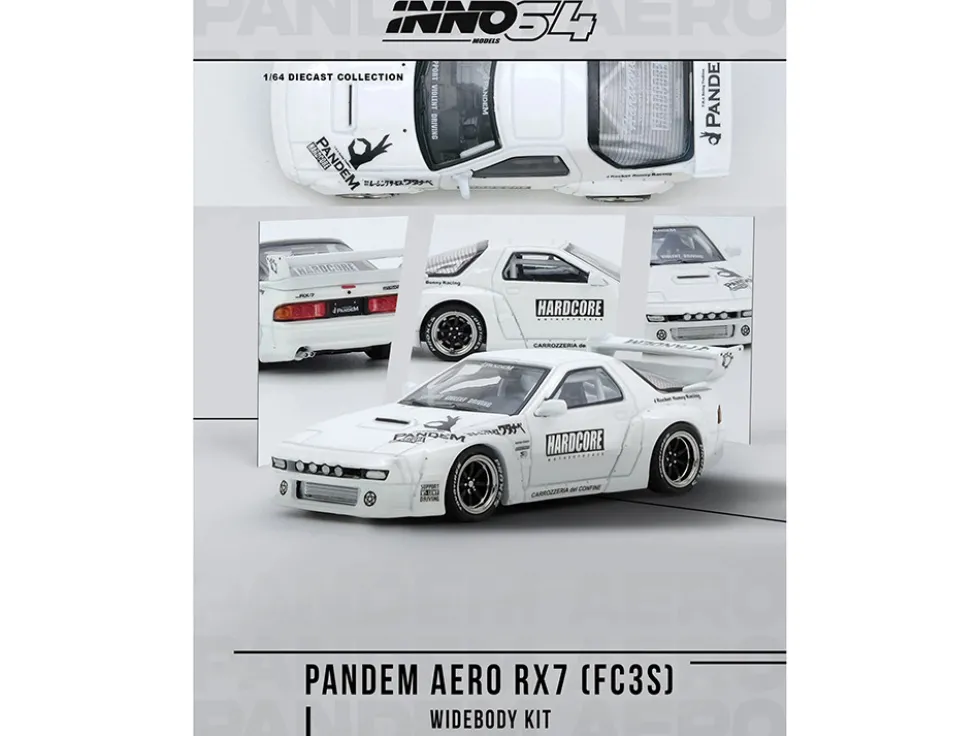 Mazda RX7 (FC3S) "Pandem Aero" Widebody Kit White with Graphics 1/64 Diecast Model Car by Inno Models