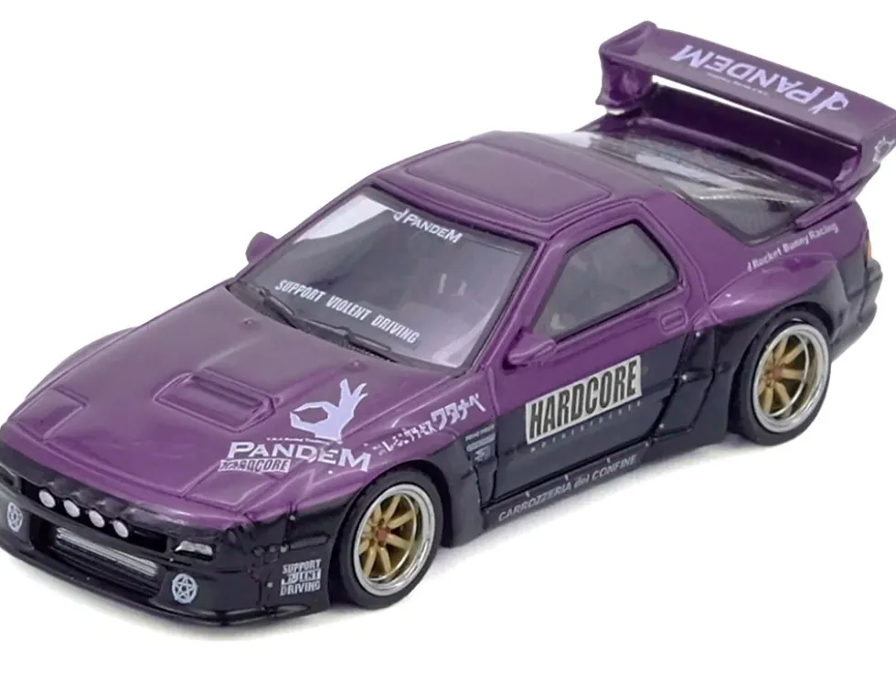 Mazda RX7 (FC3S) "Pandem Rocket Bunny" Kit Purple Metallic and Black 1/64 Diecast Model Car by Inno Models