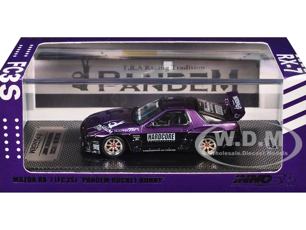 Mazda RX7 (FC3S) "Pandem Rocket Bunny" Kit Purple Metallic and Black 1/64 Diecast Model Car by Inno Models