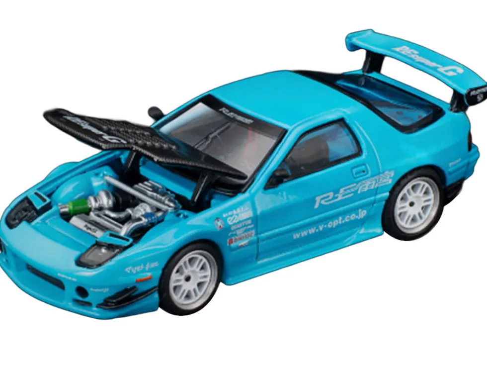 Mazda RX7 (FC3S) RE Amemiya RHD (Right Hand Drive) Light Blue with Carbon Hood "Tokyo Auto Salon 2026" 1/64 Diecast Model Car by Pop Race