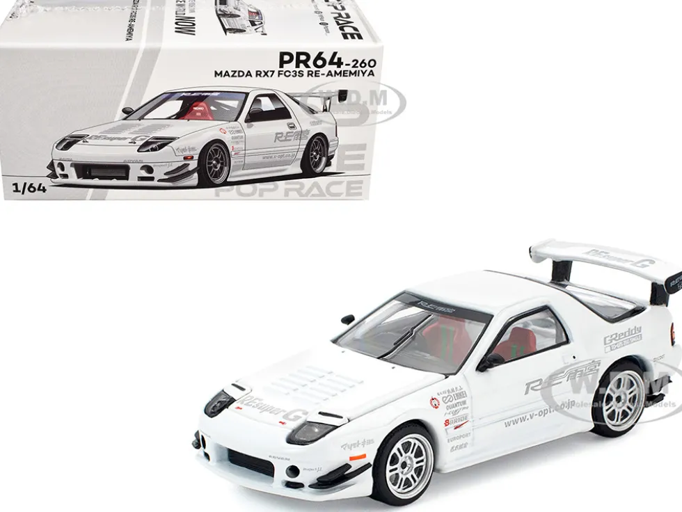 Mazda RX7 (FC3S) RE Amemiya RHD (Right Hand Drive) White 1/64 Diecast Model Car by Pop Race
