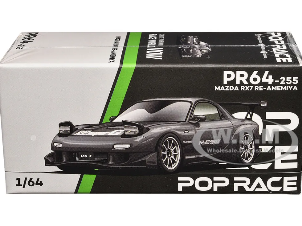 Mazda RX7 (FD) "RE Amemiya" Widebody RHD (Right Hand Drive) Gunmetal Gray Metallic with Carbon Hood 1/64 Diecast Model Car by Pop Race
