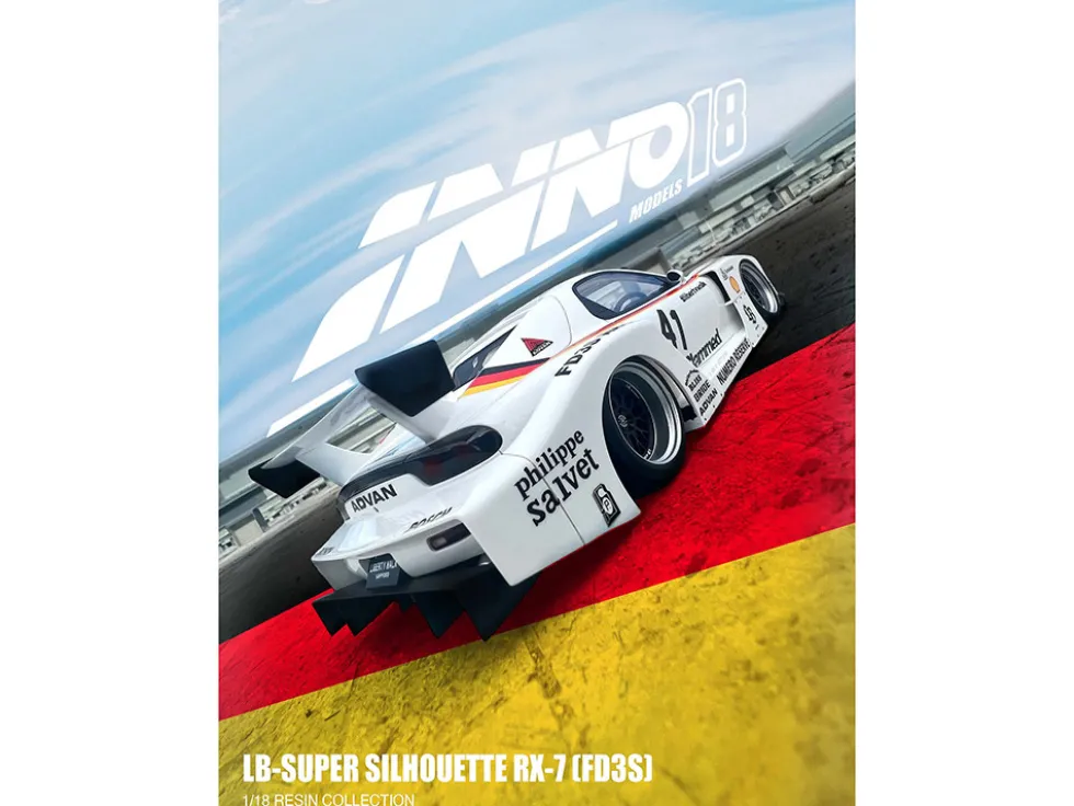 Mazda RX7 (FD3S) LB-Super Silhouette RHD (Right Hand Drive) #41 White with Stripes and Graphics 1/18 Model Car by Inno Models