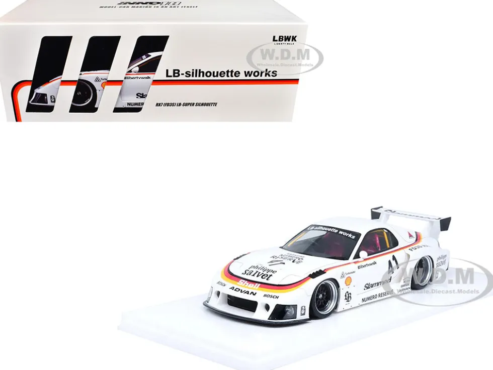 Mazda RX7 (FD3S) LB-Super Silhouette RHD (Right Hand Drive) #41 White with Stripes and Graphics 1/18 Model Car by Inno Models