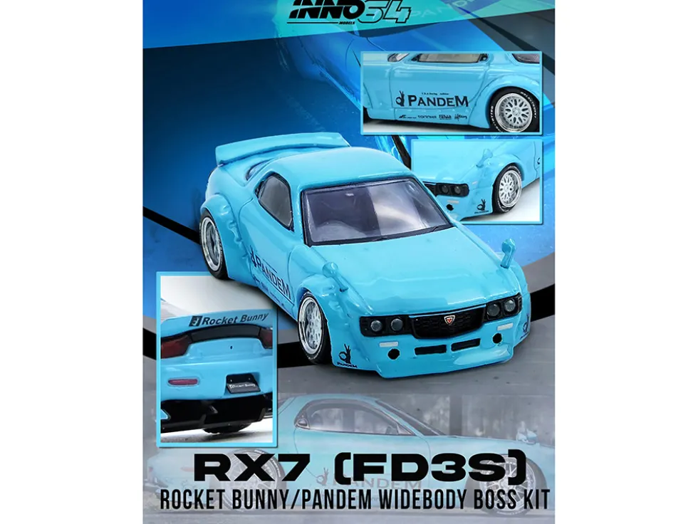 Mazda RX-7 (FD3S) RHD (Right Hand Drive) "Pandem Rocket Bunny" Light Blue 1/64 Diecast Model Car by Inno Models