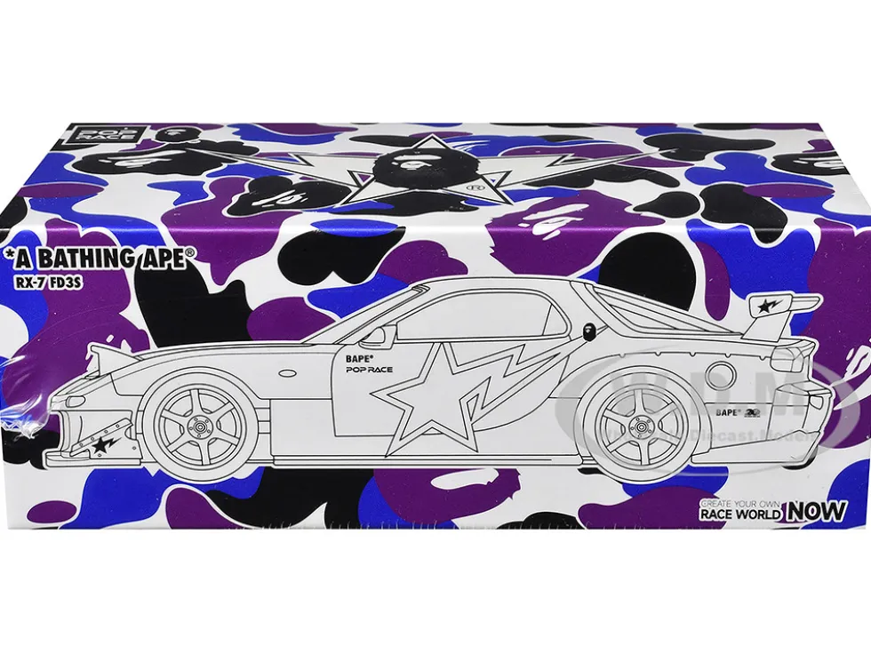 Mazda RX-7 (FD3S) RHD (Right Hand Drive) "BAPE (A Bathing Ape)" Purple Camouflage 1/64 Diecast Model Car by Pop Race