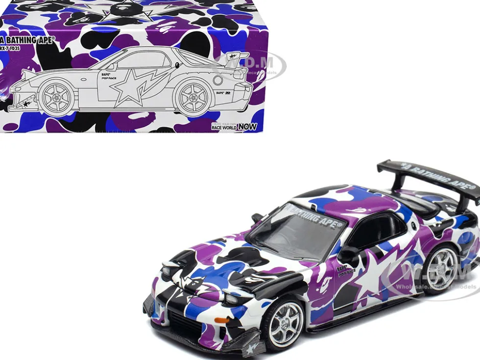 Mazda RX-7 (FD3S) RHD (Right Hand Drive) "BAPE (A Bathing Ape)" Purple Camouflage 1/64 Diecast Model Car by Pop Race