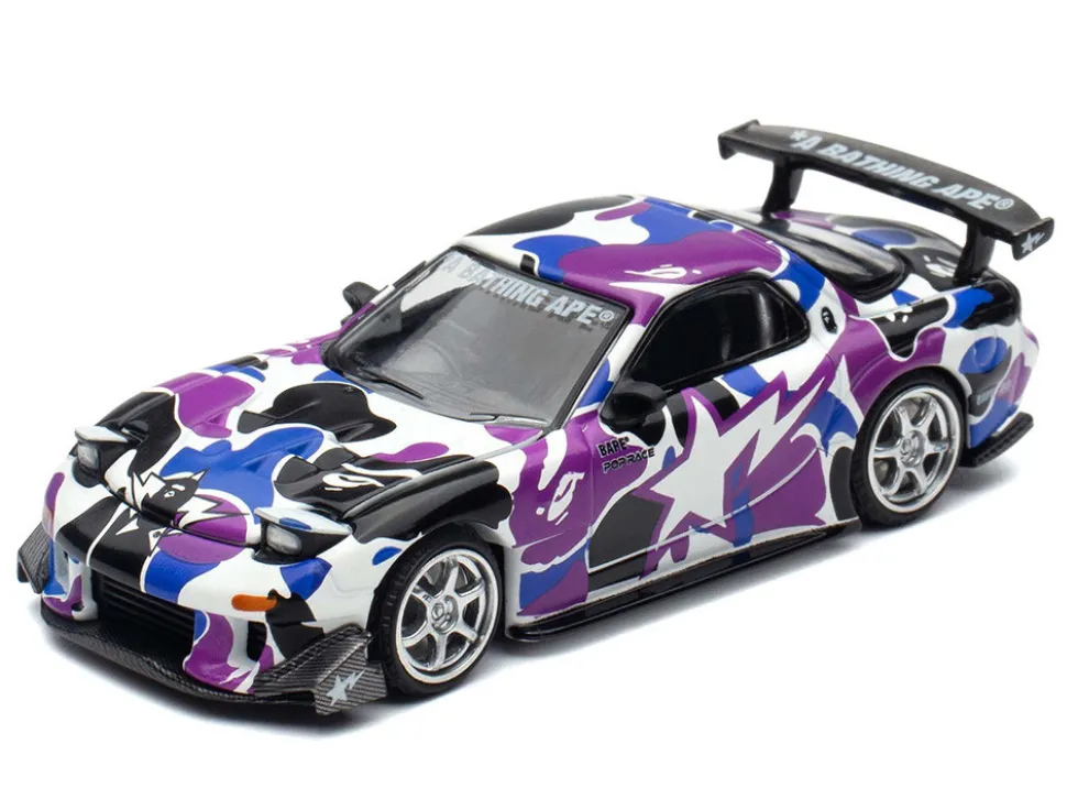 Mazda RX-7 (FD3S) RHD (Right Hand Drive) "BAPE (A Bathing Ape)" Purple Camouflage 1/64 Diecast Model Car by Pop Race