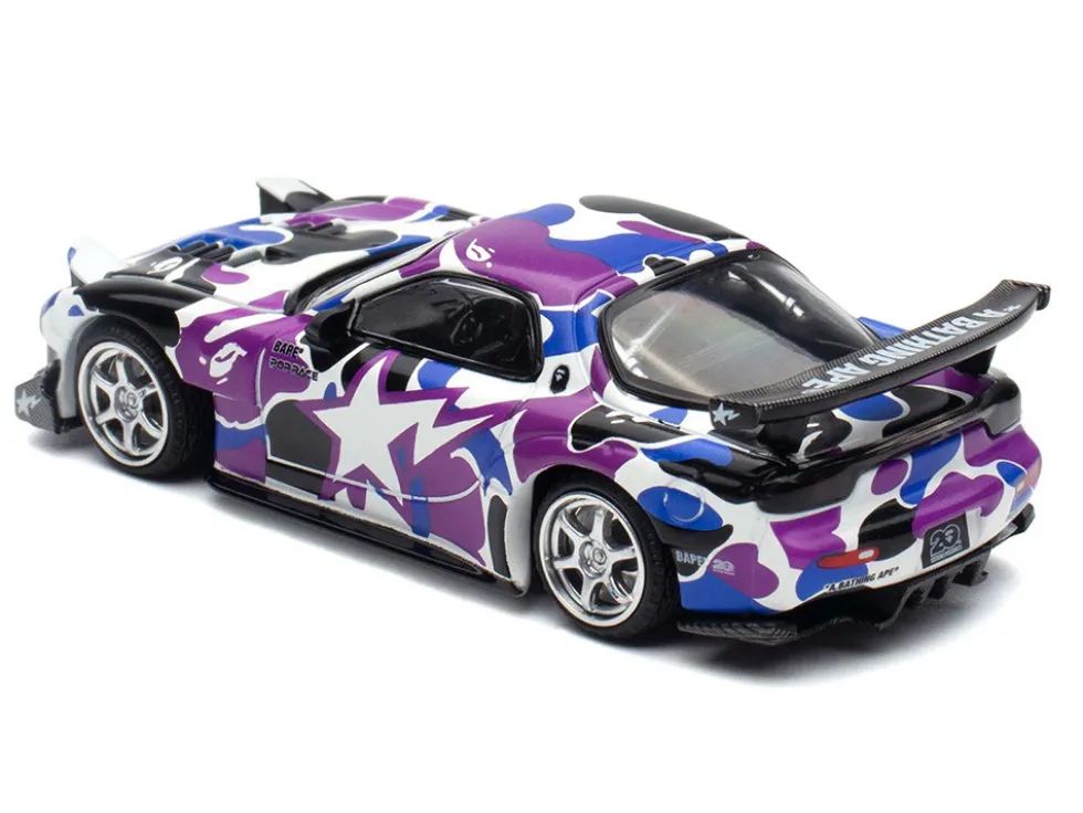 Mazda RX-7 (FD3S) RHD (Right Hand Drive) "BAPE (A Bathing Ape)" Purple Camouflage 1/64 Diecast Model Car by Pop Race
