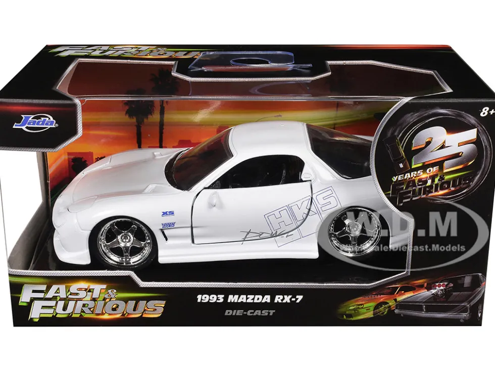 1993 Mazda RX-7 "HKS" White "The Fast and the Furious" (2001) Movie "25 Years of Fast & Furious" Series 1/32 Diecast Model Car by Jada