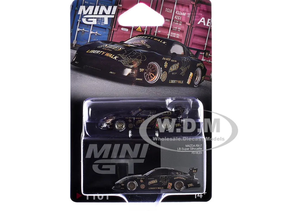 Mazda RX-7 LB-Super Silhouette "FD-NILES" Black with Gold Graphics Limited Edition 1/64 Diecast Model Car by Mini GT