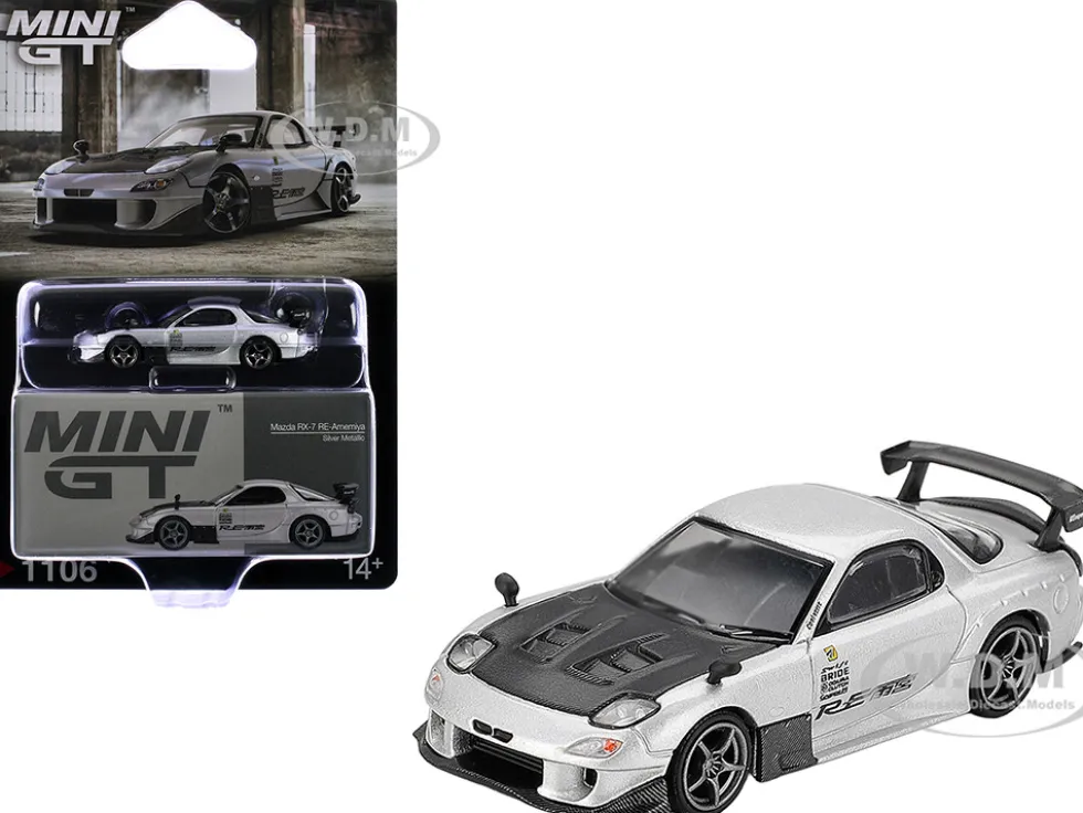 Mazda RX-7 RE-Amemiya Silver Metallic with Matt Black Hood Limited Edition 1/64 Diecast Model Car by Mini GT