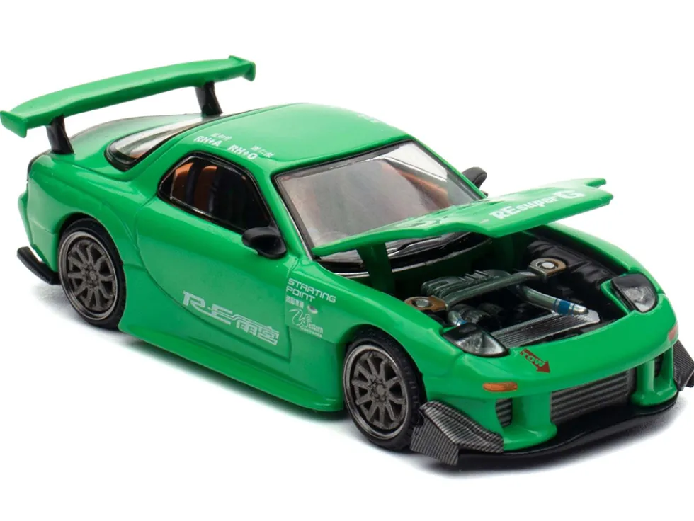 Mazda RX7 "RE Amemiya" Widebody RHD (Right Hand Drive) Green 1/64 Diecast Model Car by Pop Race