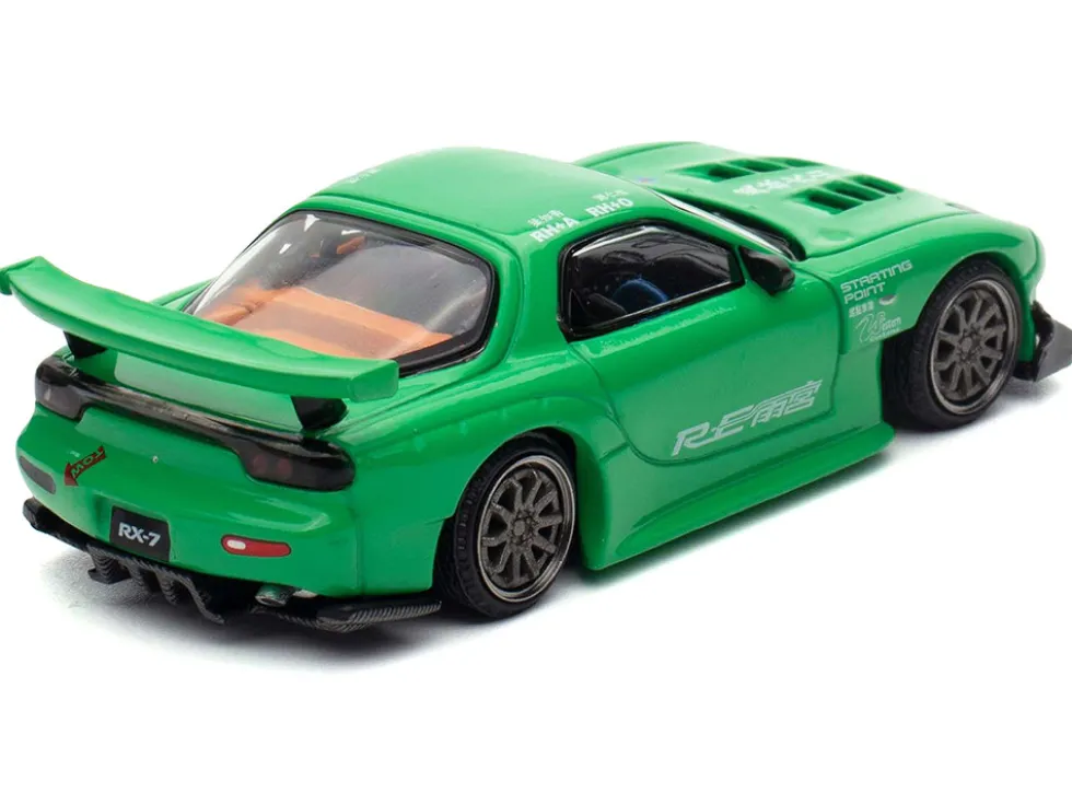 Mazda RX7 "RE Amemiya" Widebody RHD (Right Hand Drive) Green 1/64 Diecast Model Car by Pop Race